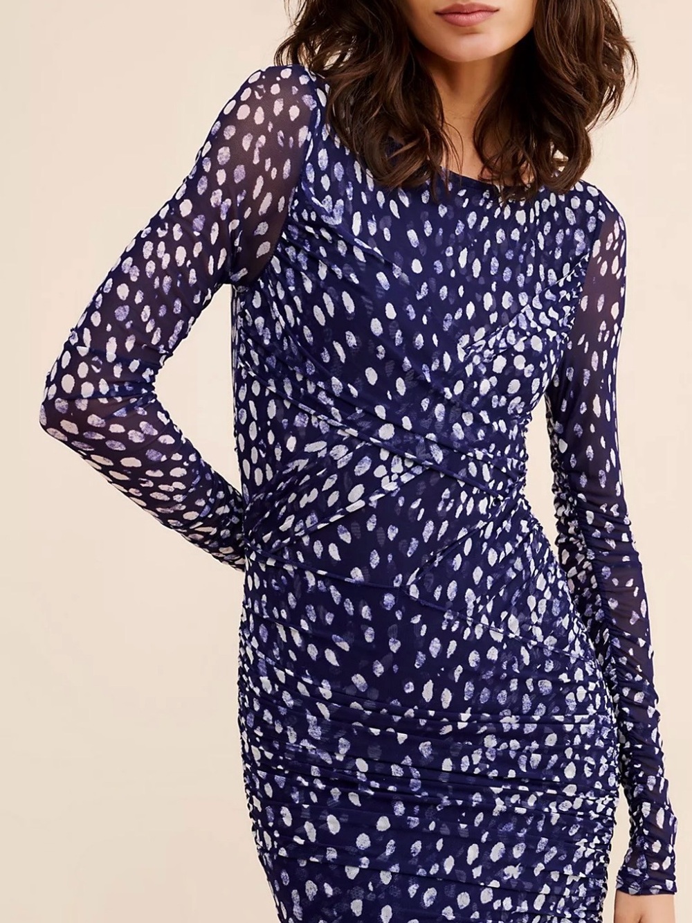 Free People Katana Mini Dress Navy Mesh Size Medium Ruched Criss Cross